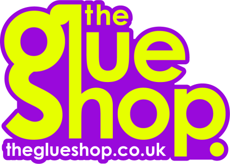 The Glue Shop Logo Purple Background with Green Text